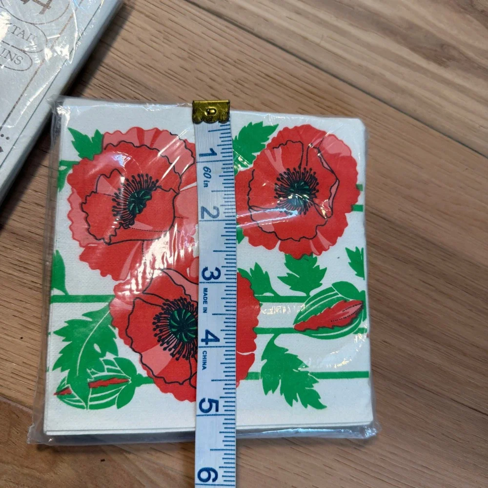 Gift GiversCost Plus Cocktail Napkins 5x5 Red Poppy Floral Vintage 2pk 80s